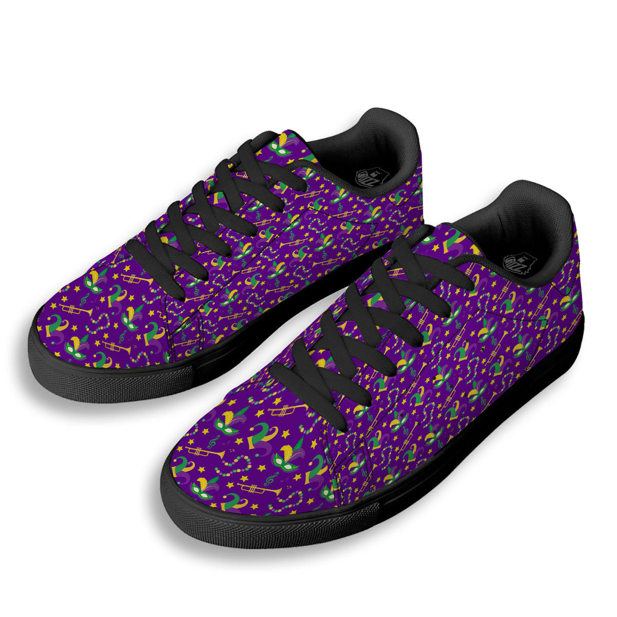 Party Mardi Gras Print Pattern Black Low Top Sneakers-grizzshop