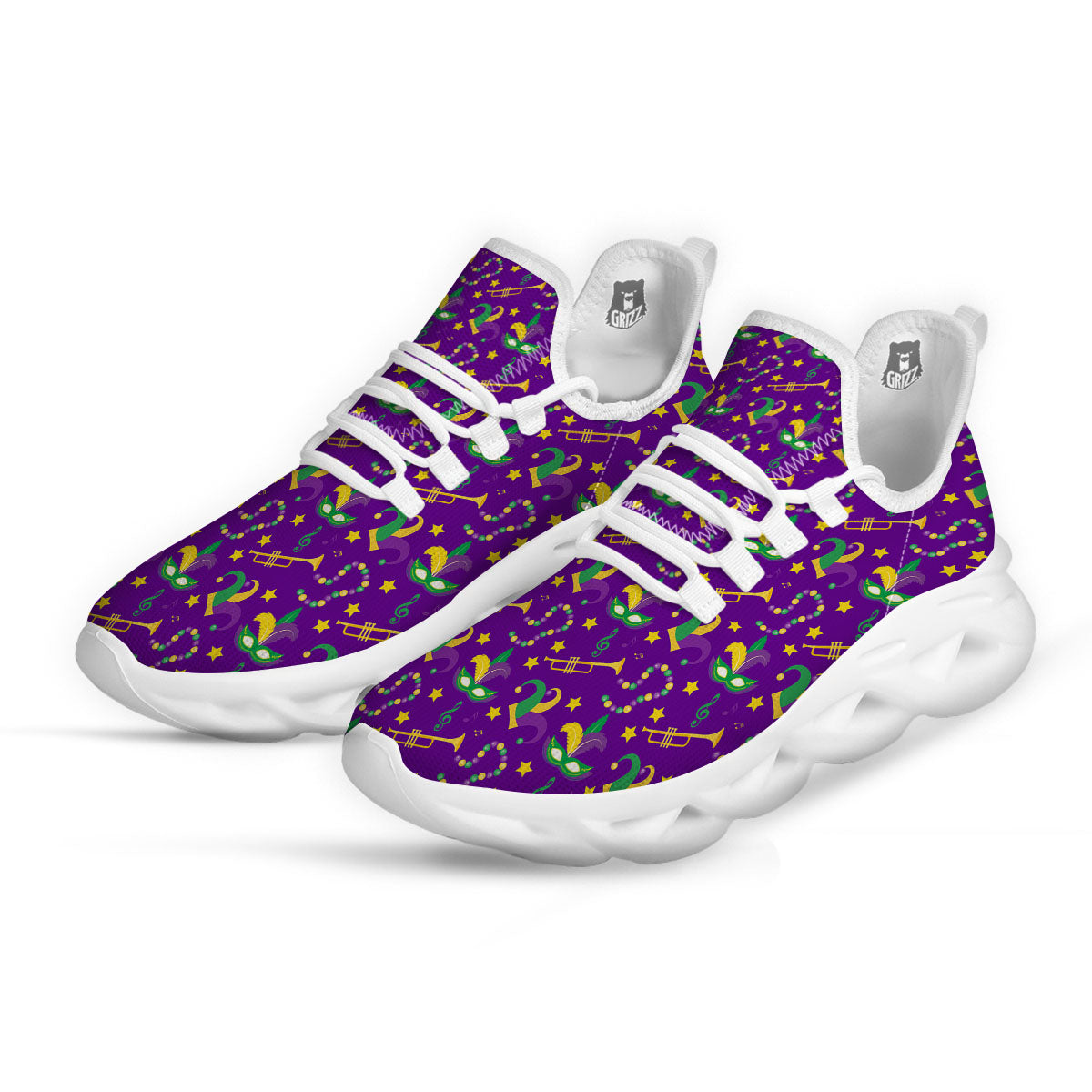 Party Mardi Gras Print Pattern White Running Shoes-grizzshop