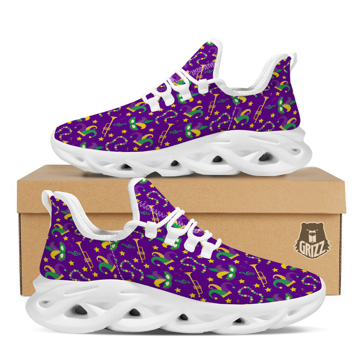 Party Mardi Gras Print Pattern White Running Shoes-grizzshop