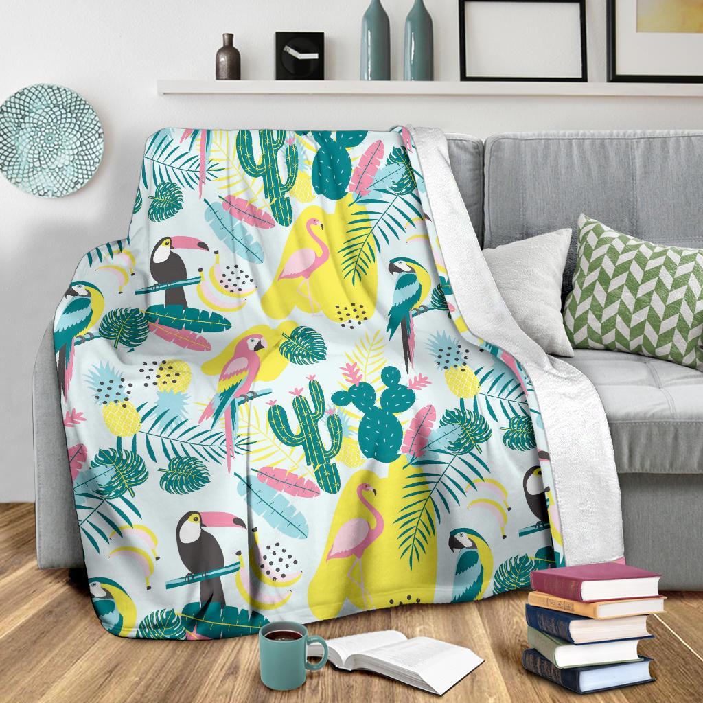 Pastal Parrot Bird Floral Pattern Print Blanket-grizzshop