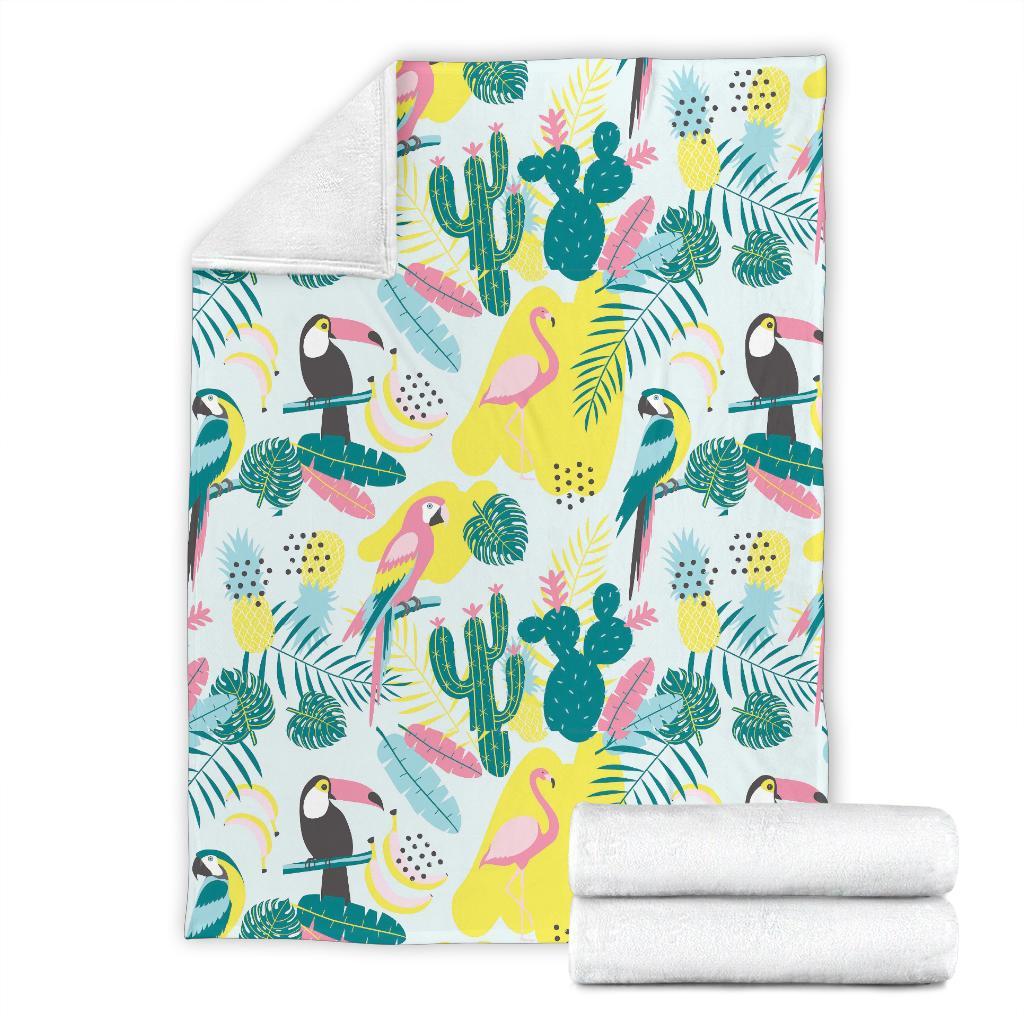 Pastal Parrot Bird Floral Pattern Print Blanket-grizzshop