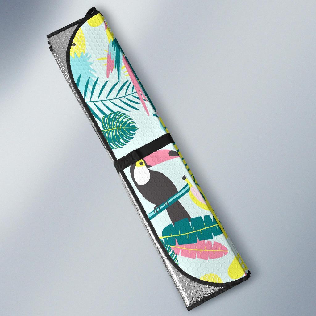 Pastal Parrot Bird Floral Pattern Print Car Sun Shade-grizzshop
