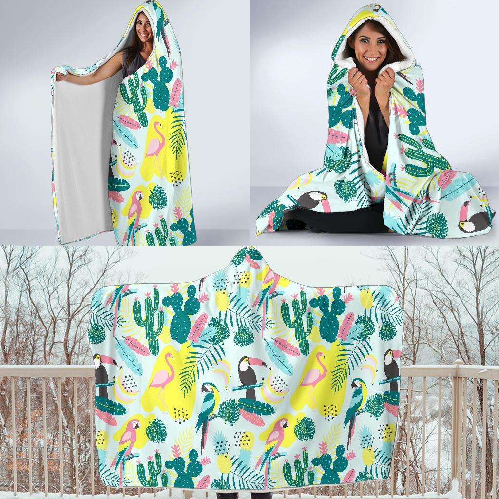 Pastal Parrot Bird Floral Pattern Print Hooded Blanket-grizzshop