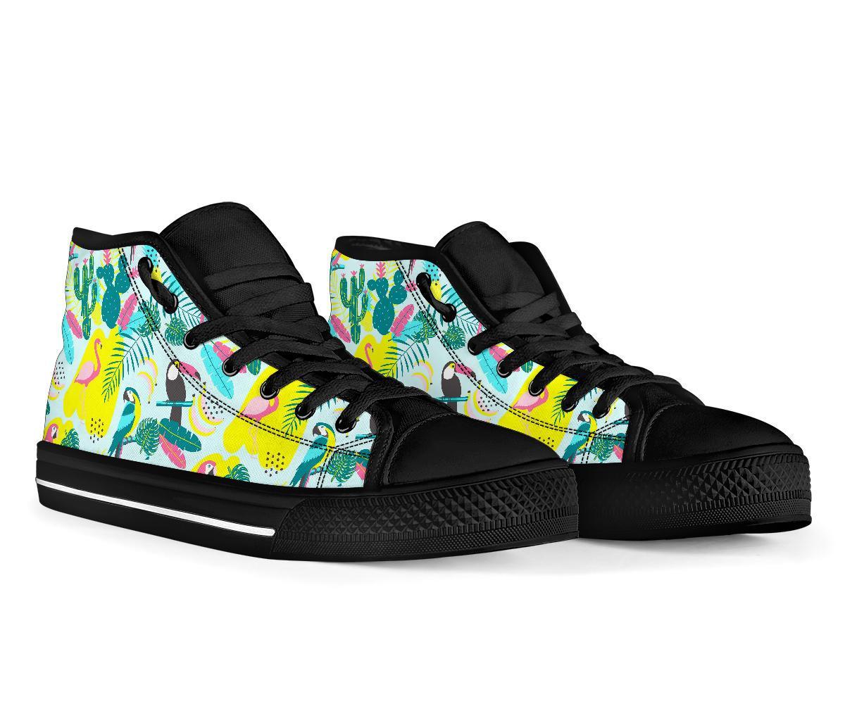 Pastal Parrot Bird Floral Pattern Print Men Women's High Top Shoes-grizzshop