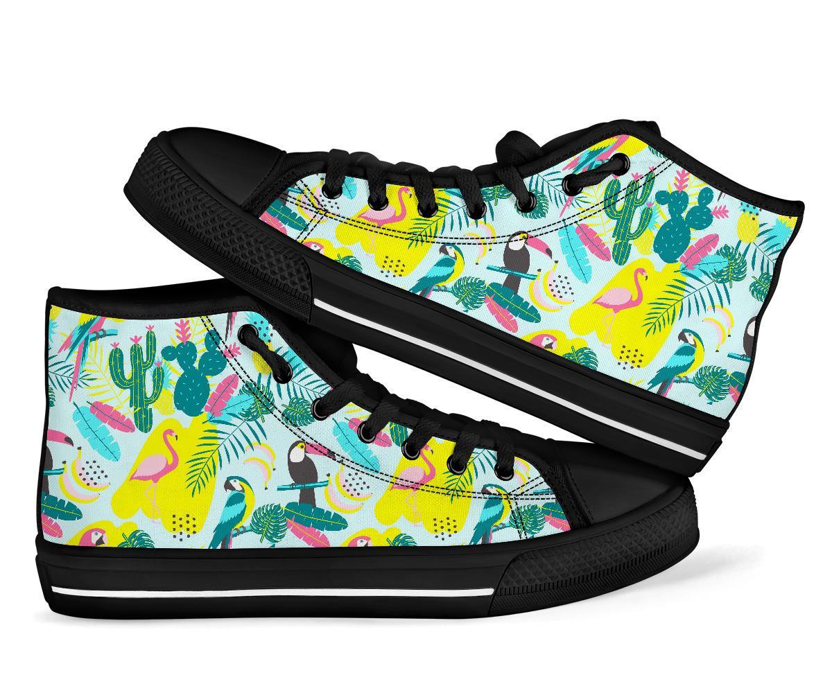 Pastal Parrot Bird Floral Pattern Print Men Women's High Top Shoes-grizzshop