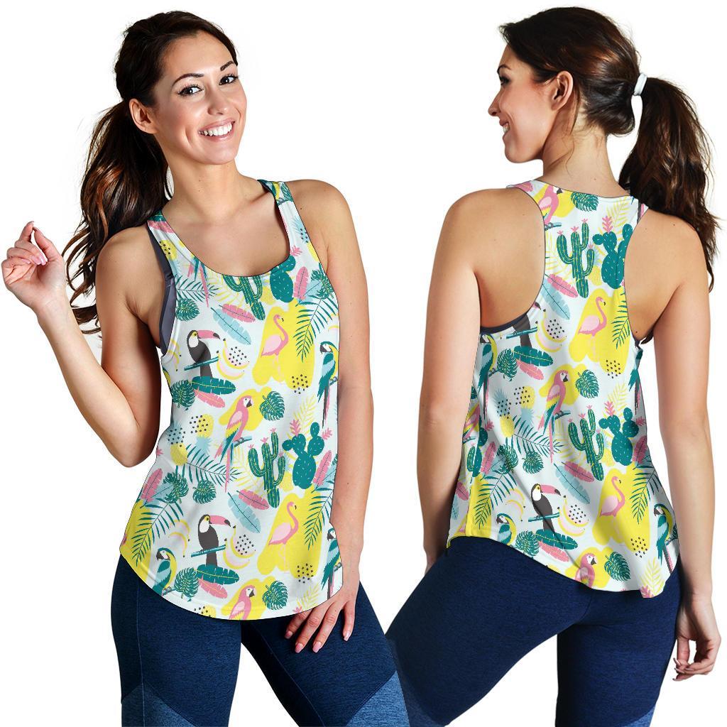 Pastal Parrot Bird Floral Pattern Print Racerback Tank Tops-grizzshop