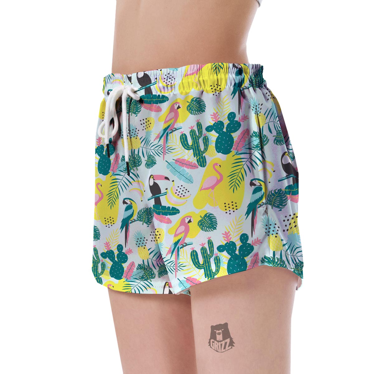 Pastal Parrot Bird Floral Pattern Print Women's Shorts-grizzshop