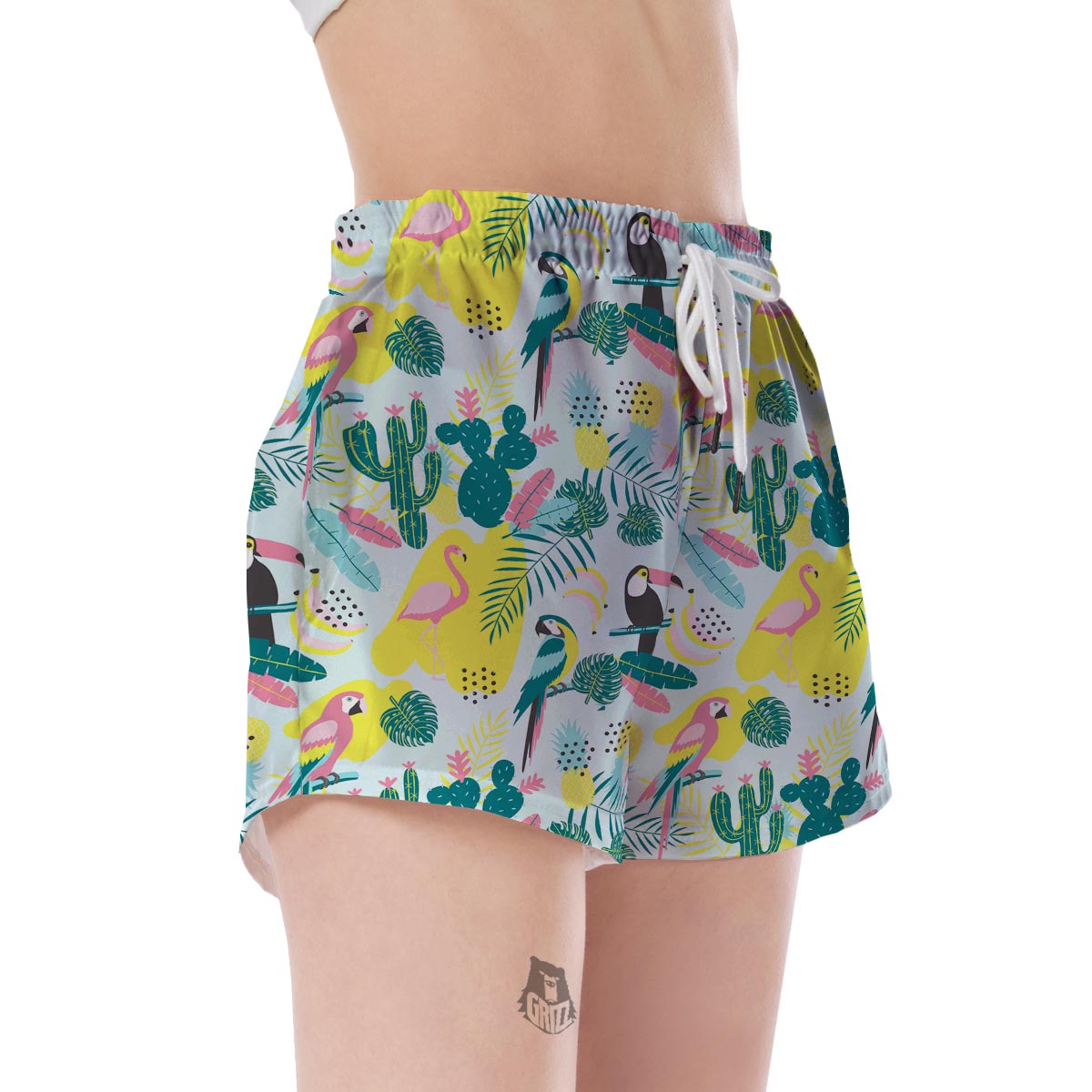 Pastal Parrot Bird Floral Pattern Print Women's Shorts-grizzshop