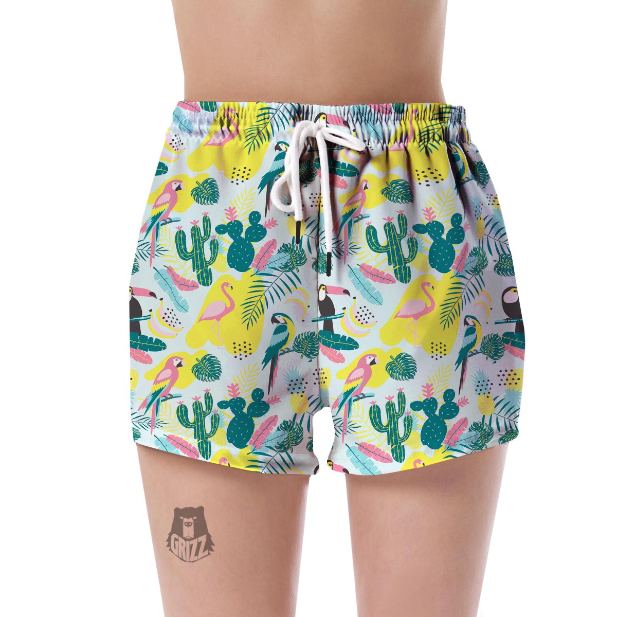 Pastal Parrot Bird Floral Pattern Print Women's Shorts-grizzshop
