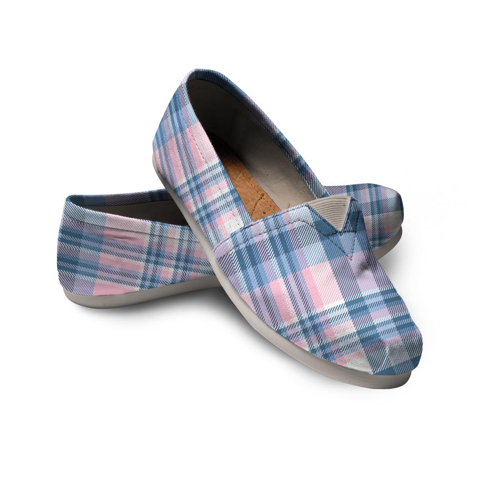 Pastel Blue And Pink Plaid Tartan Canvas Shoes-grizzshop