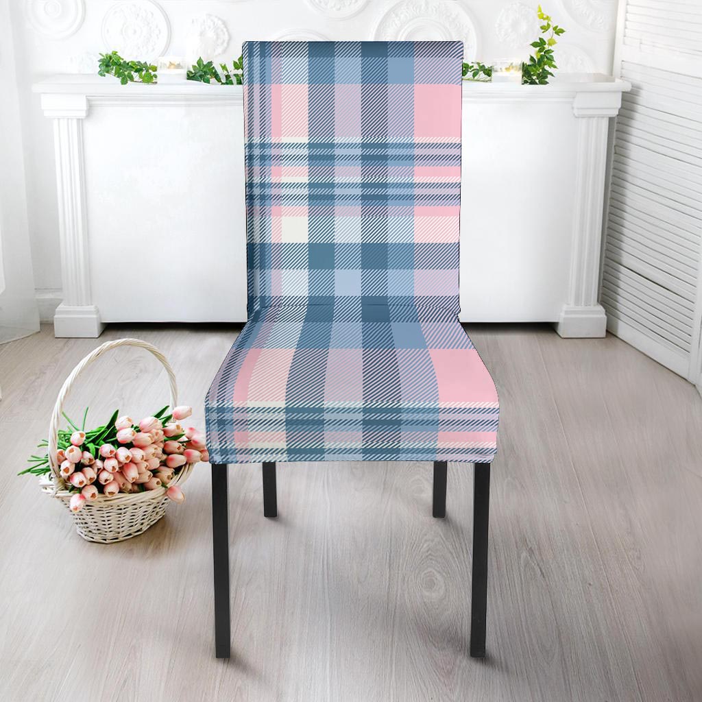 Pastel Blue And Pink Plaid Tartan Chair Cover-grizzshop