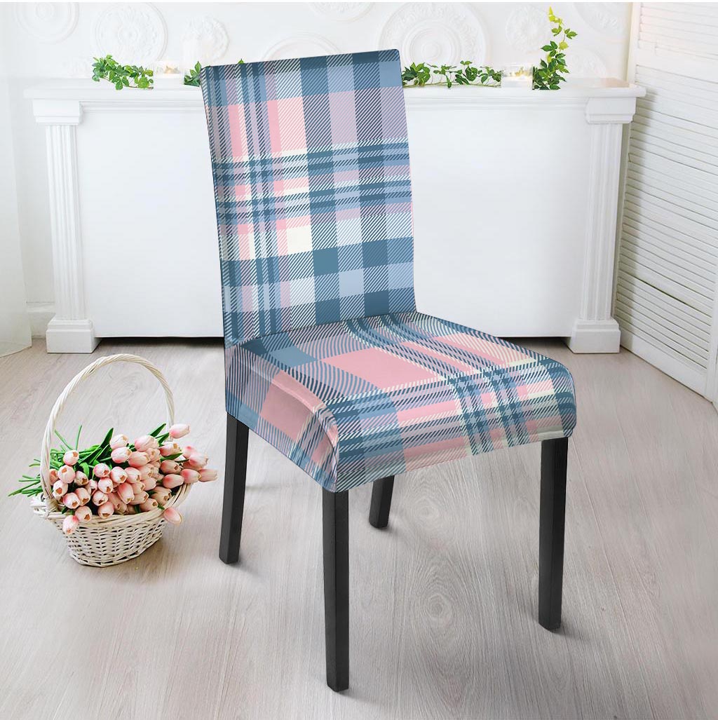 Pastel Blue And Pink Plaid Tartan Chair Cover-grizzshop