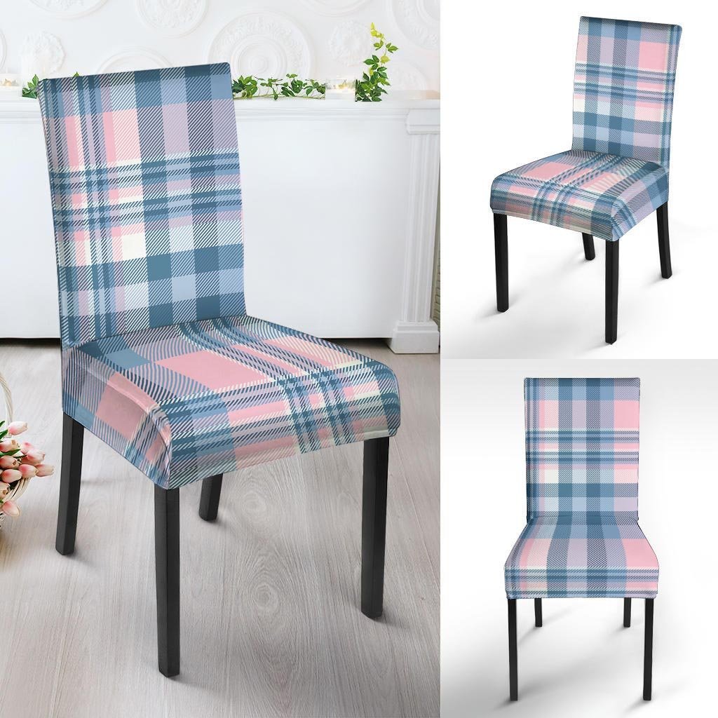 Pastel Blue And Pink Plaid Tartan Chair Cover-grizzshop