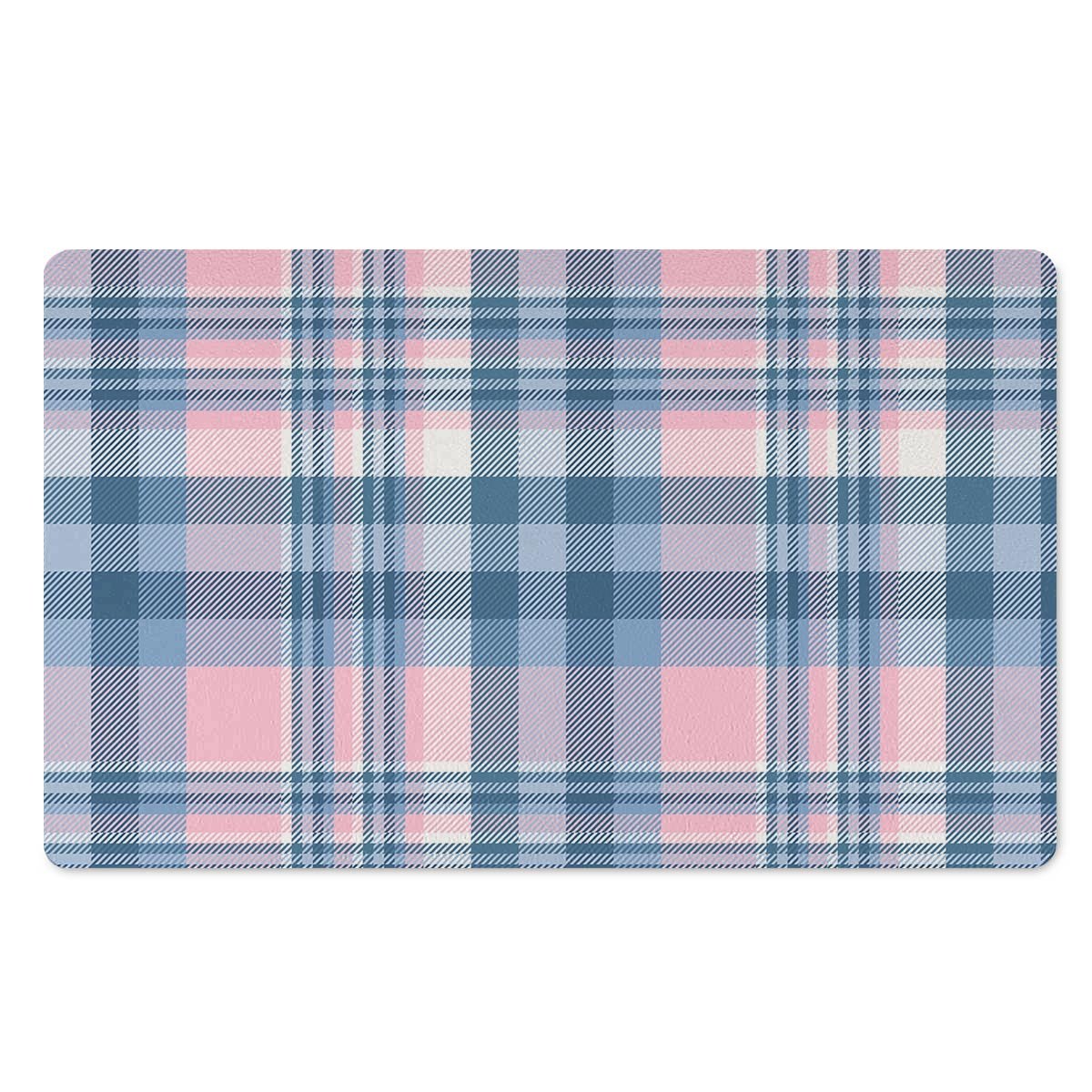 Pastel Blue And Pink Plaid Tartan Door Mat-grizzshop