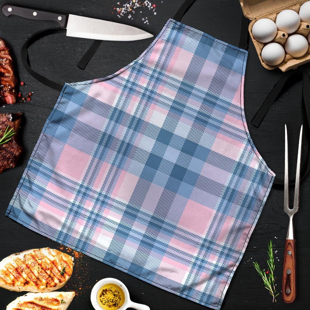 Pastel Blue And Pink Plaid Tartan Men's Apron-grizzshop