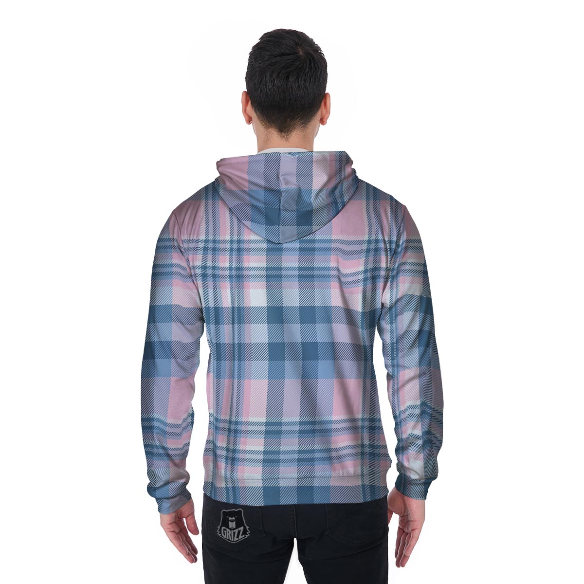 Pastel Blue And Pink Plaid Tartan Men's Zip Up Hoodie-grizzshop