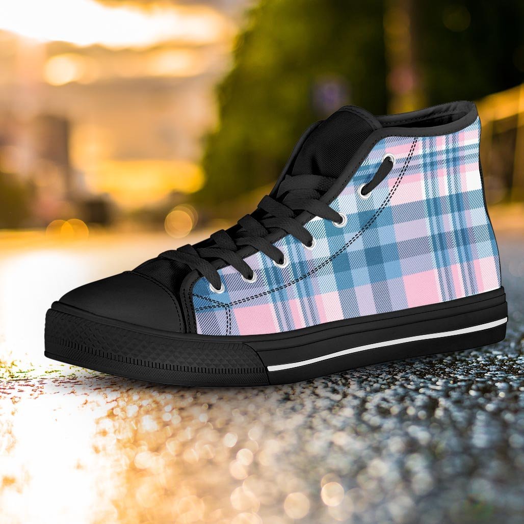 Pastel Blue And Pink Plaid Tartan Women's High Top Shoes-grizzshop