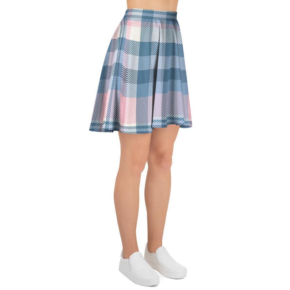 Pastel Blue And Pink Plaid Tartan Women's Skirt-grizzshop