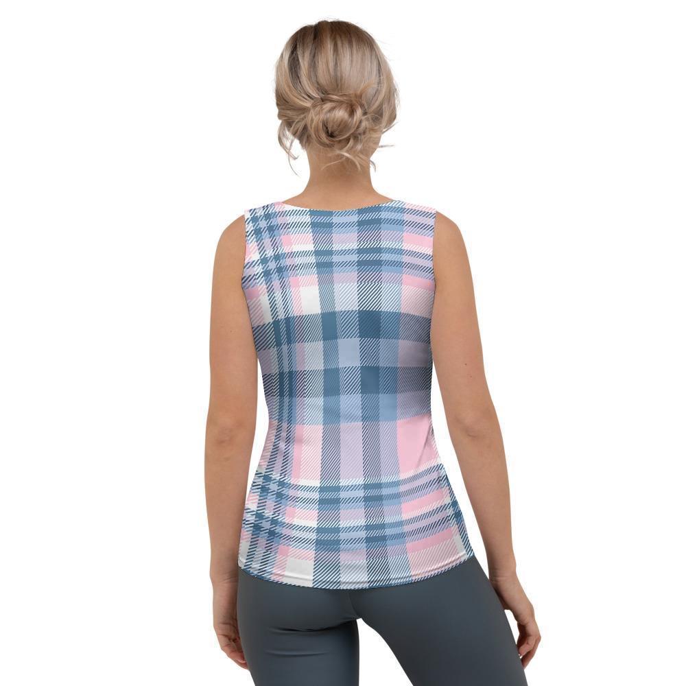 Pastel Blue And Pink Plaid Tartan Women's Tank Top-grizzshop