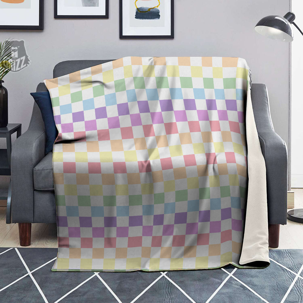 Pastel Checkered Flag Print Blanket-grizzshop