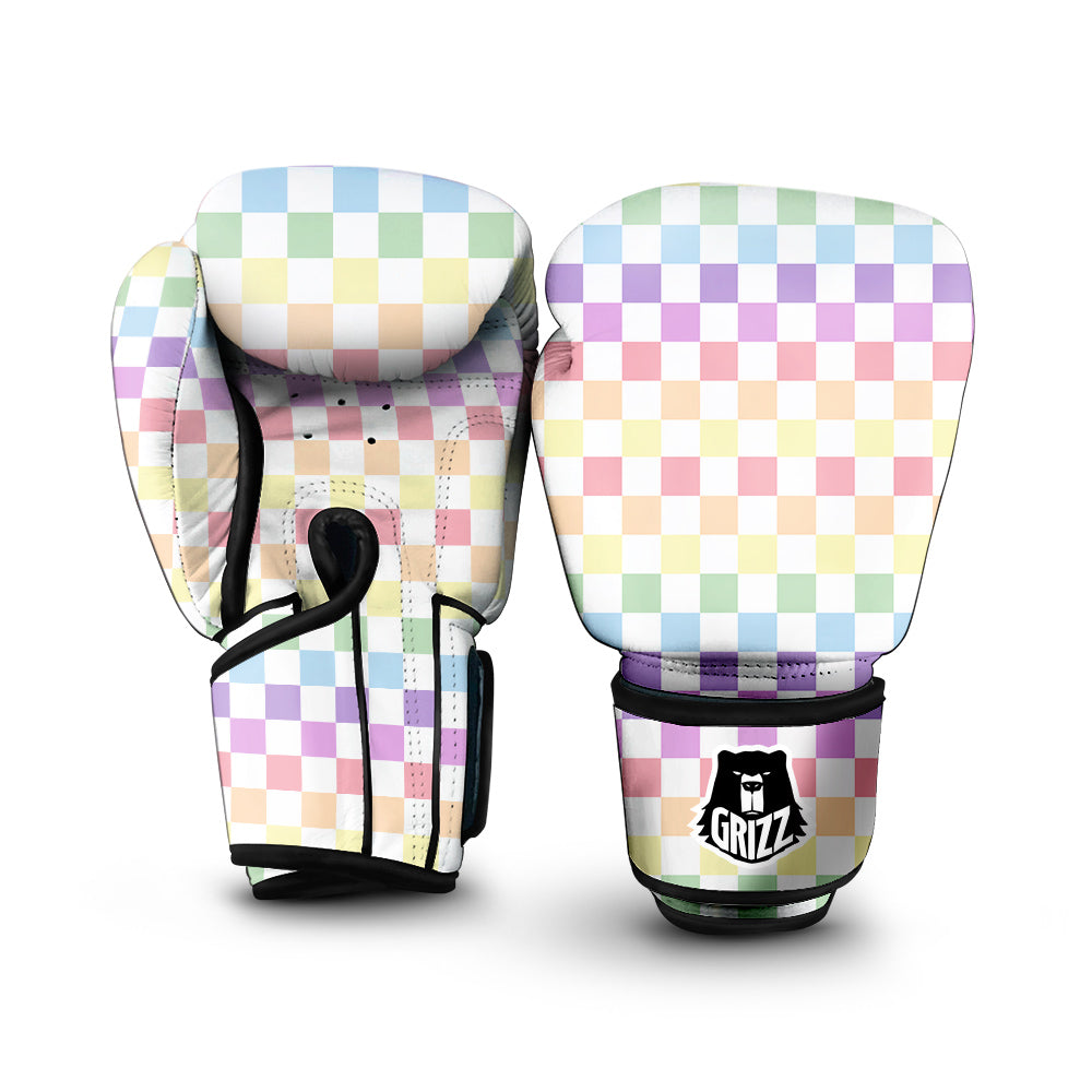 Pastel Checkered Flag Print Boxing Gloves-grizzshop