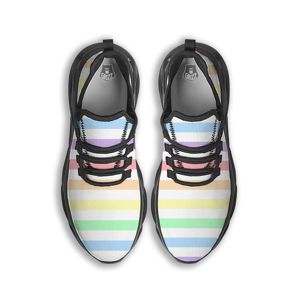 Pastel Color Striped Print Black Running Shoes-grizzshop