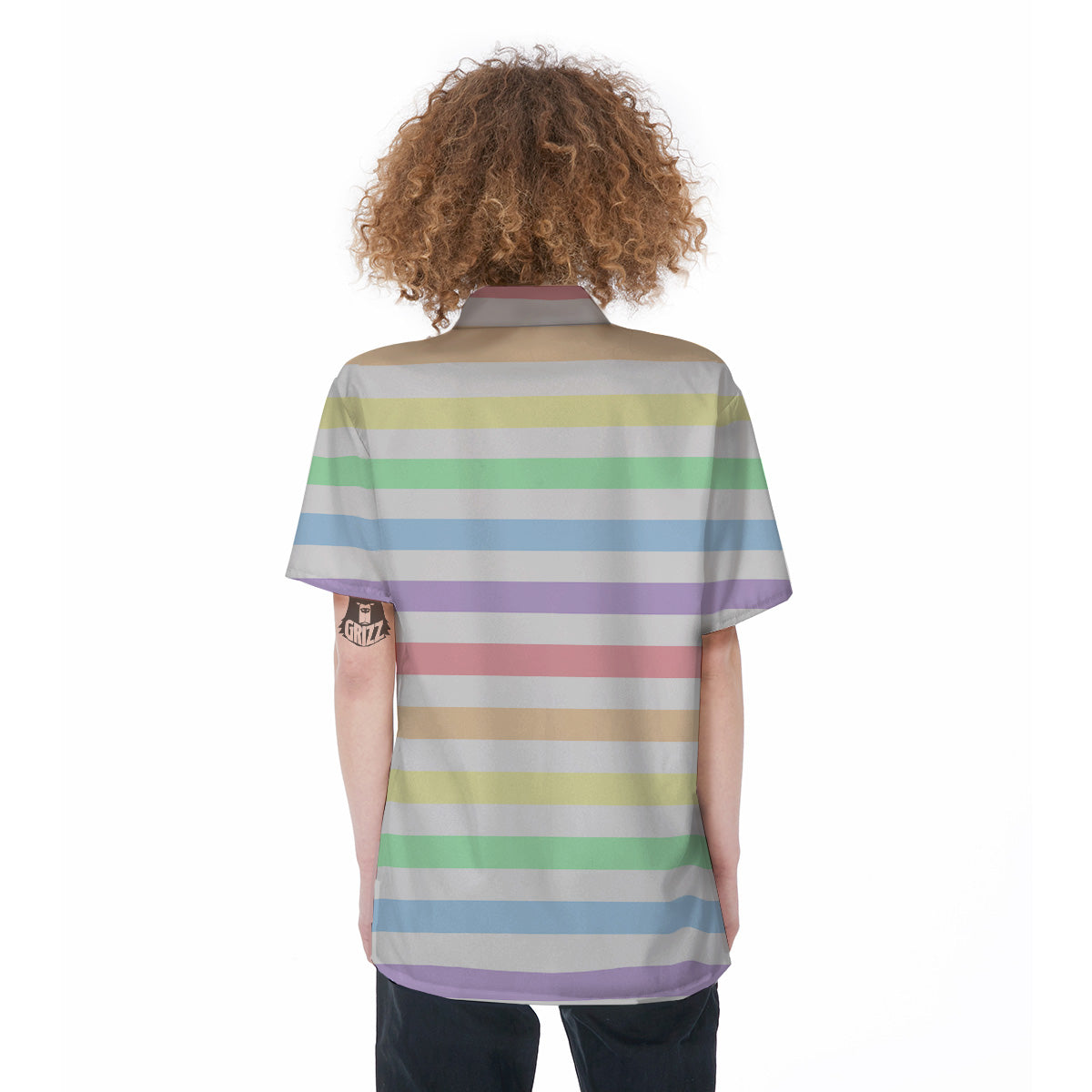 Pastel Color Striped Print Women's Short Sleeve Shirts-grizzshop