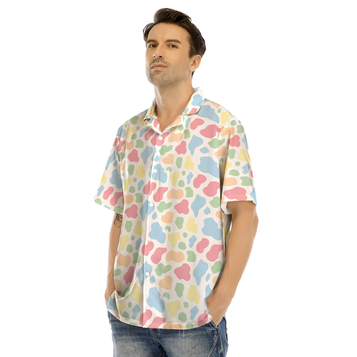 Pastel Cow Print Pattern Men’s Hawaiian Shirt-grizzshop