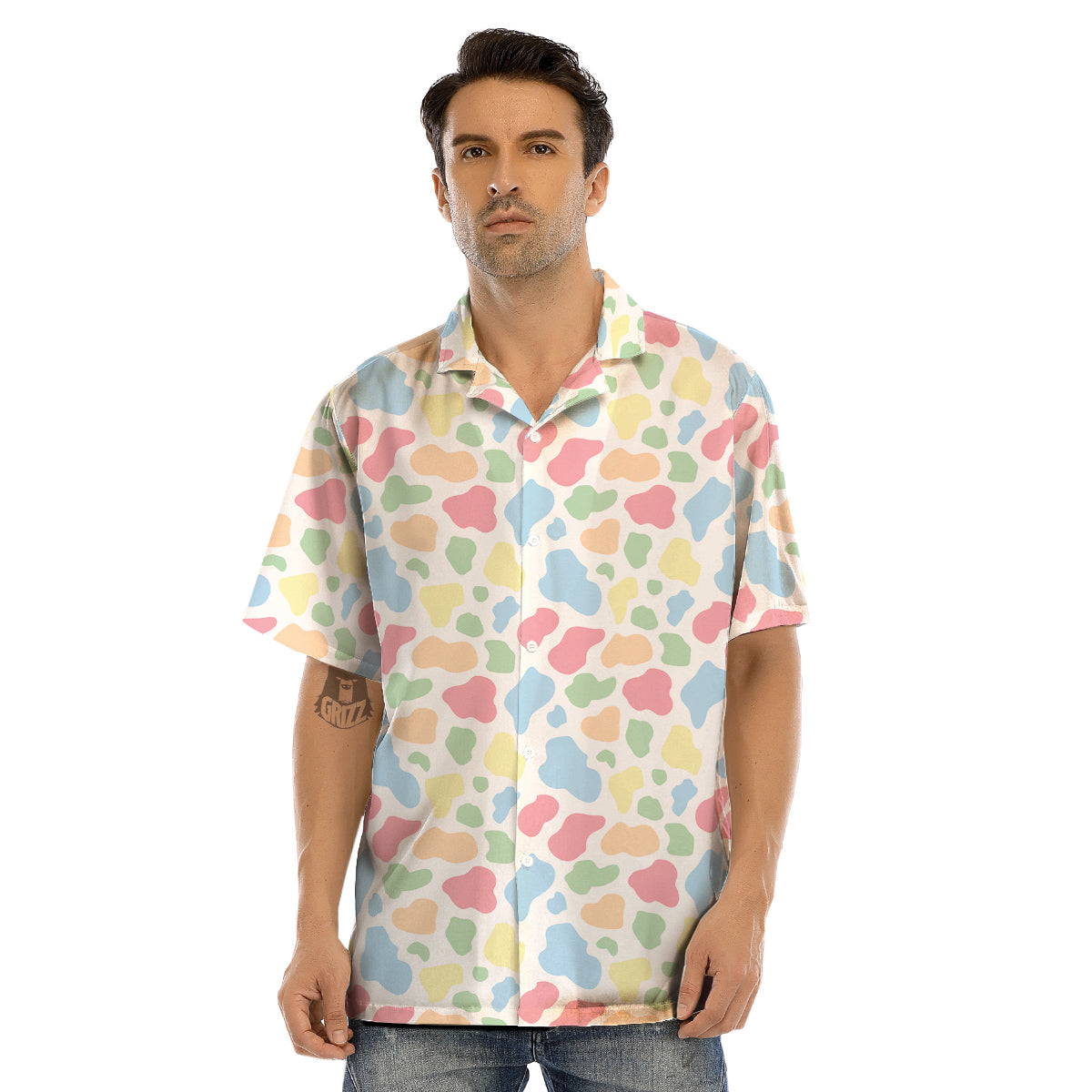 Pastel Cow Print Pattern Men’s Hawaiian Shirt-grizzshop