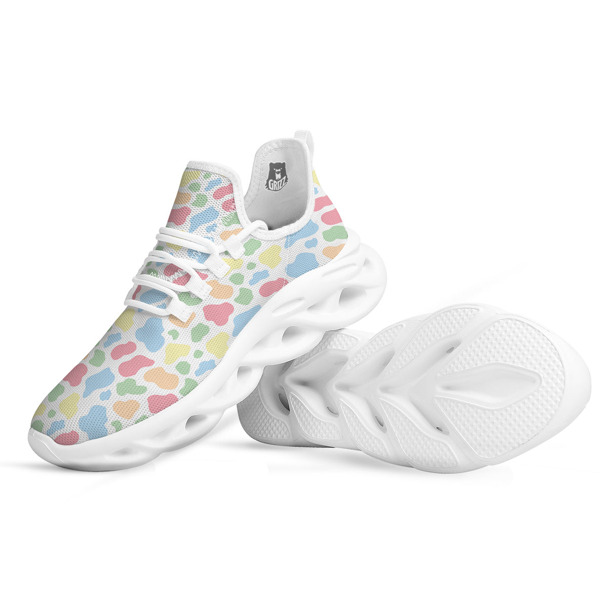 Pastel Cow Print Pattern White Running Shoes-grizzshop