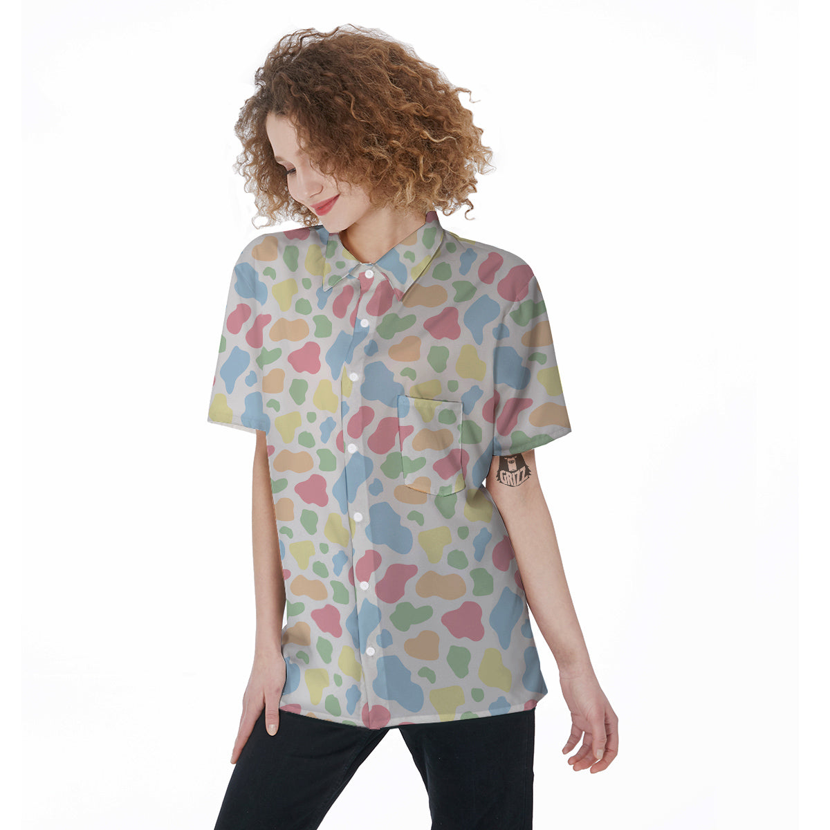 Pastel Cow Print Pattern Women's Short Sleeve Shirts-grizzshop