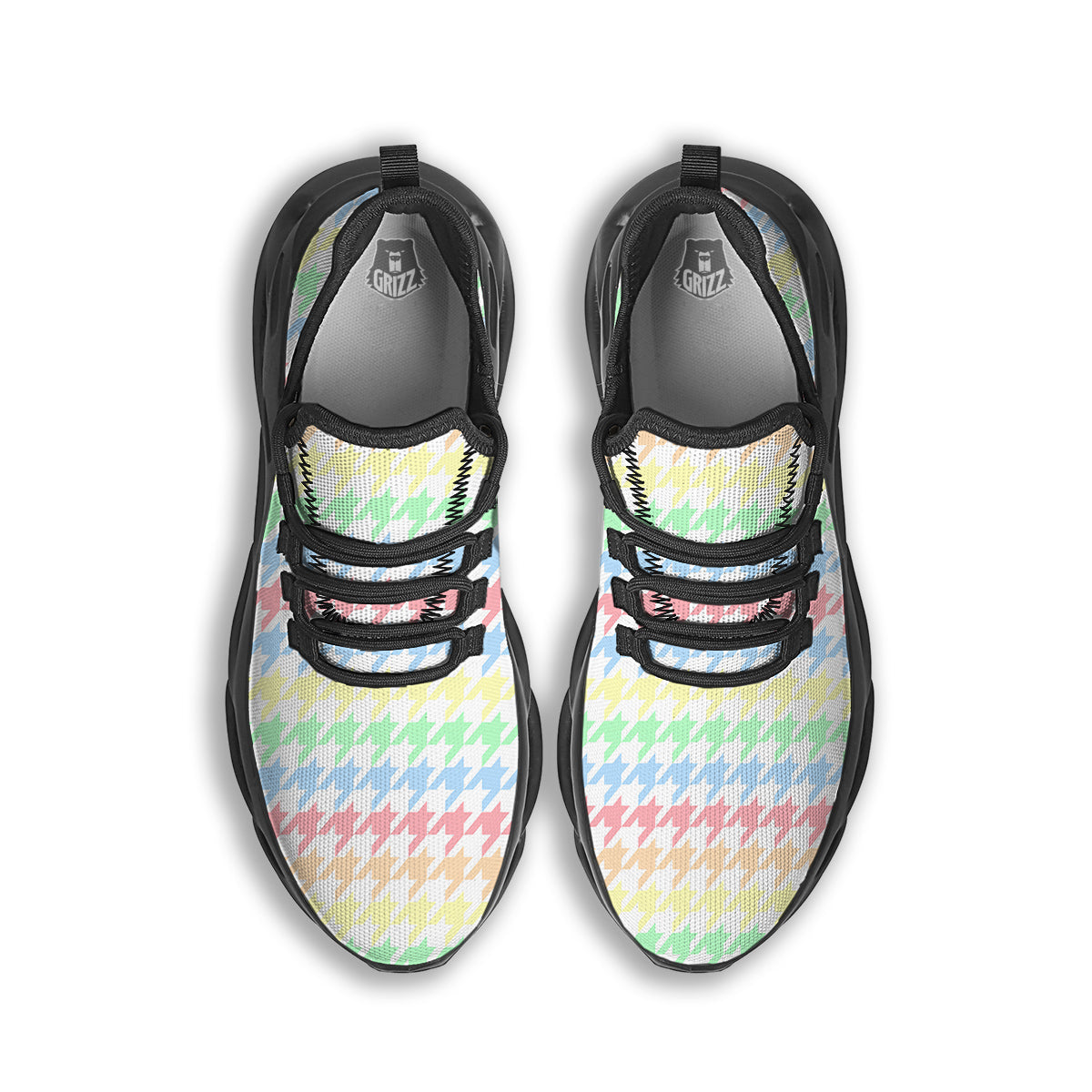 Pastel Houndstooth Print Black Running Shoes-grizzshop