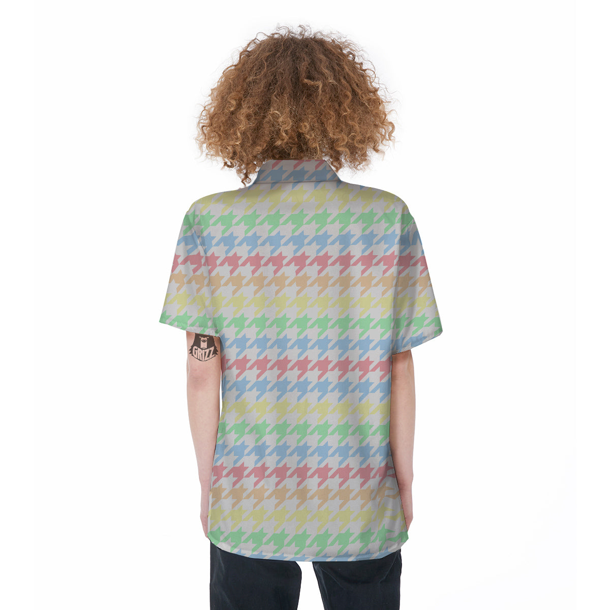 Pastel Houndstooth Print Women's Short Sleeve Shirts-grizzshop