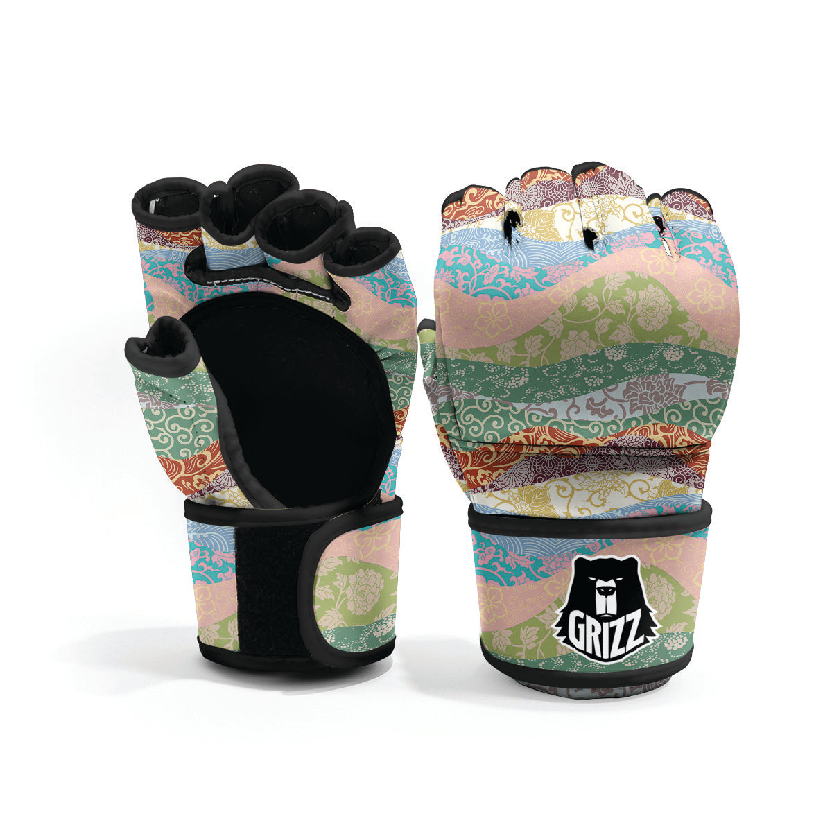 Pastel Japanese Fabric Traditional Print Pattern MMA Gloves-grizzshop