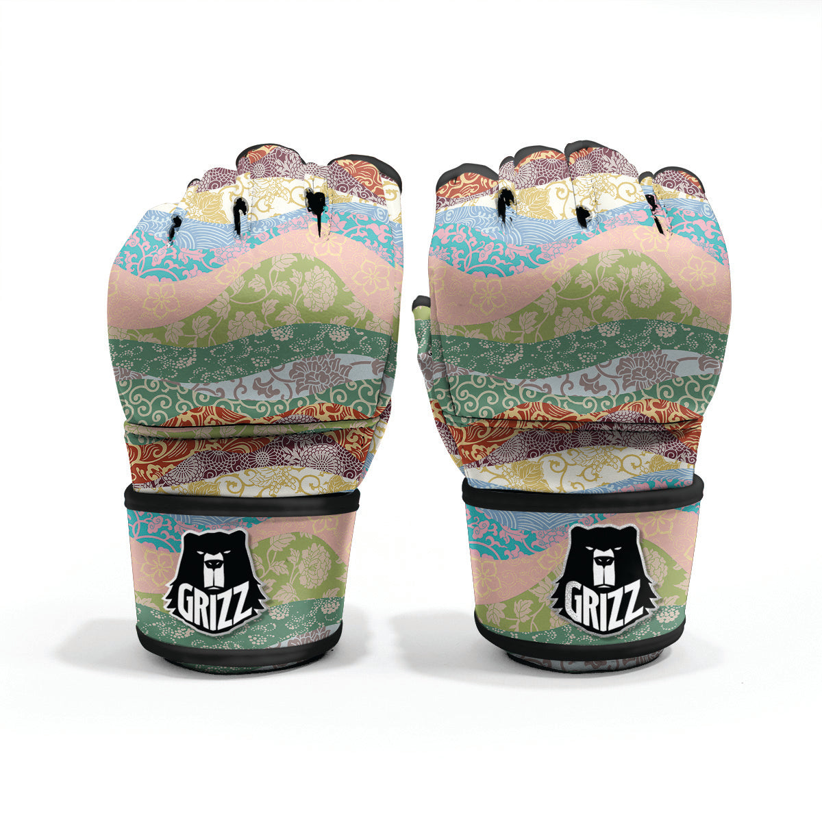 Pastel Japanese Fabric Traditional Print Pattern MMA Gloves-grizzshop