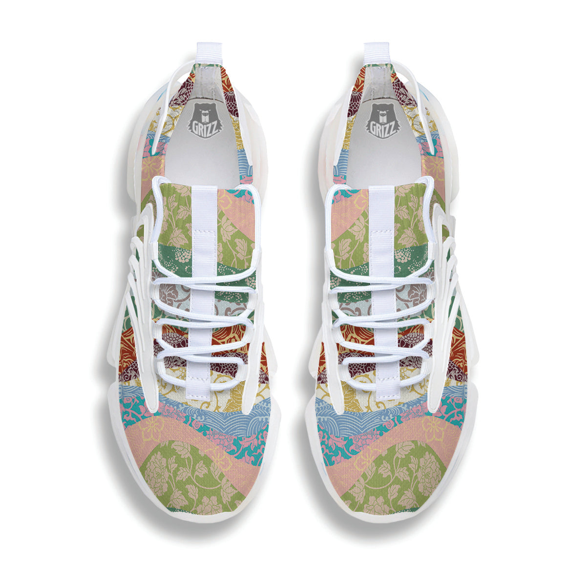 Pastel Japanese Fabric Traditional Print Pattern White Gym Shoes-grizzshop