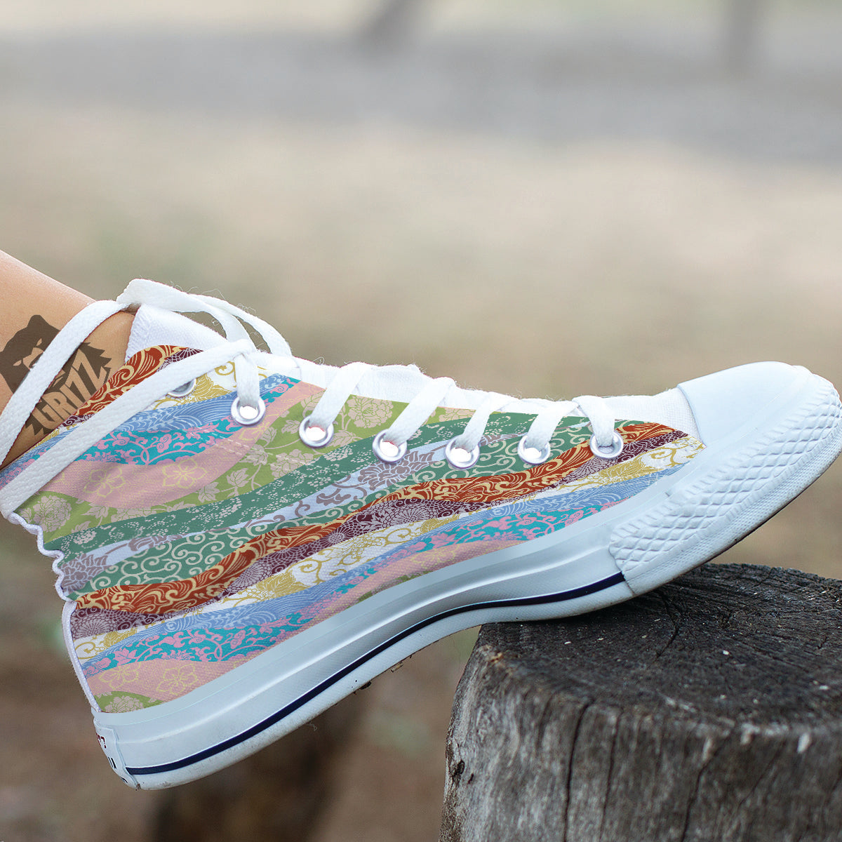 Pastel Japanese Fabric Traditional Print Pattern White High Top Shoes-grizzshop