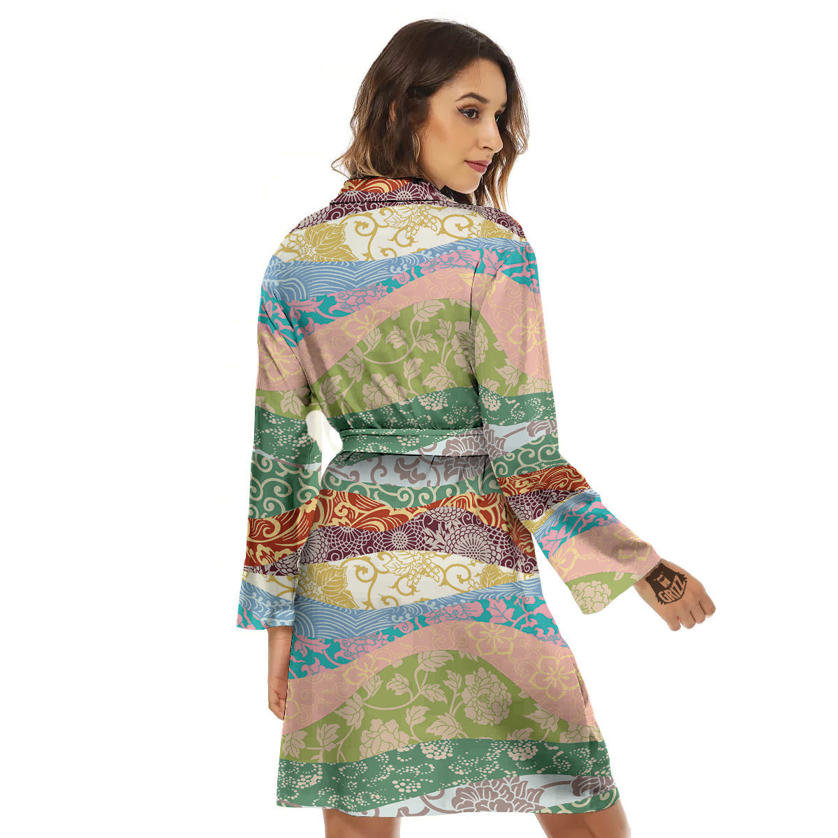 Pastel Japanese Fabric Traditional Print Pattern Women's Robe-grizzshop