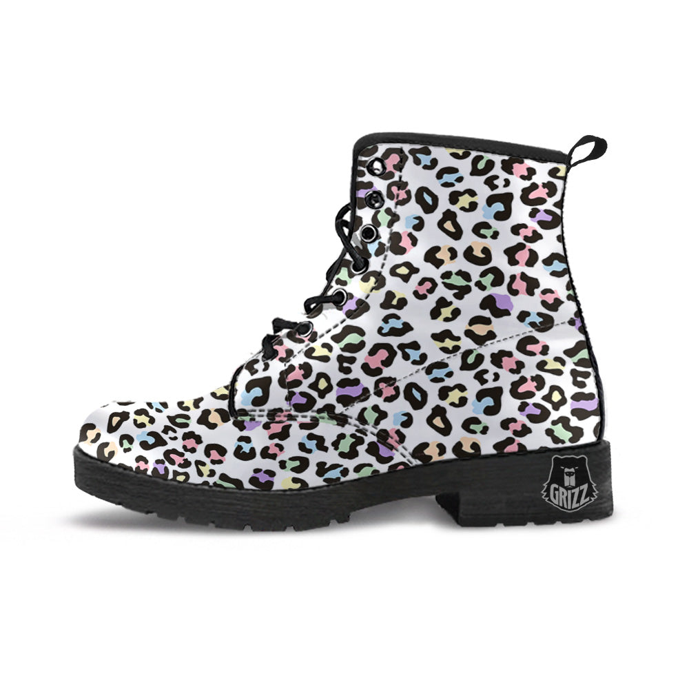 Pastel Leopard Print Pattern Leather Boots-grizzshop