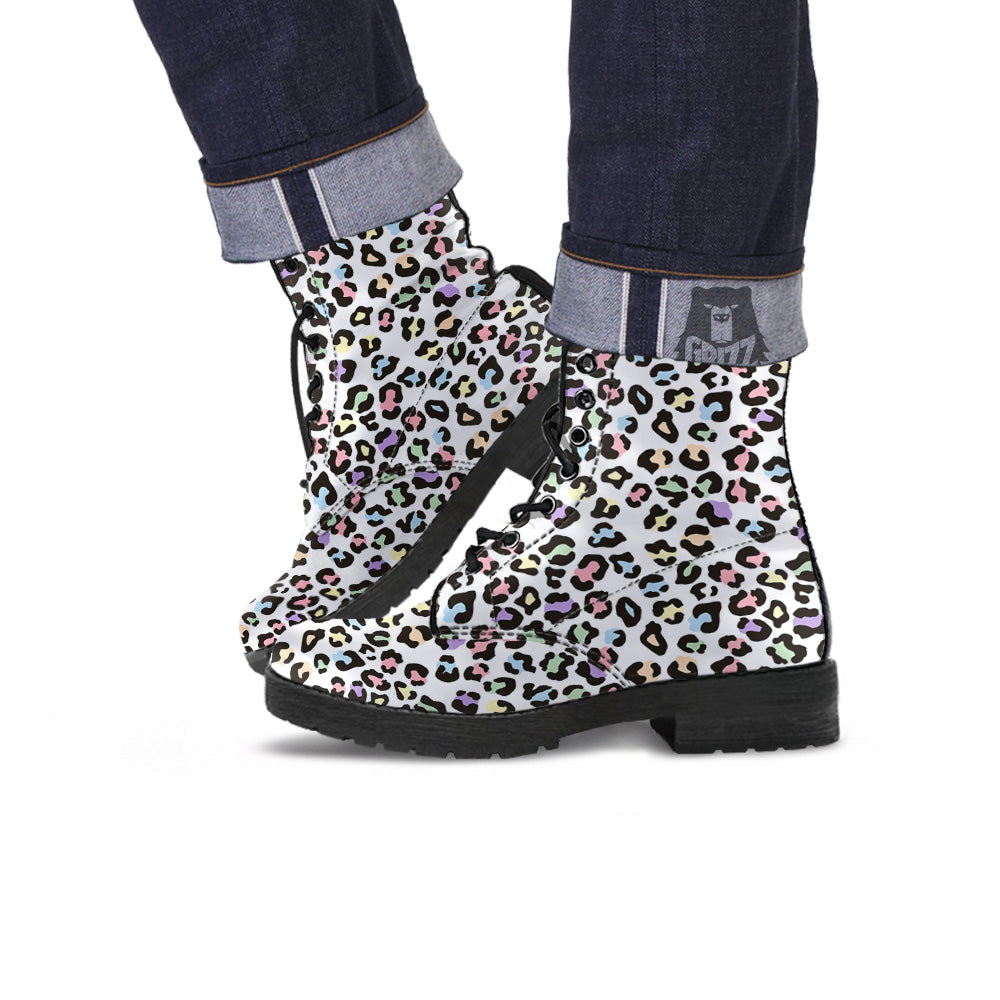 Pastel Leopard Print Pattern Leather Boots-grizzshop
