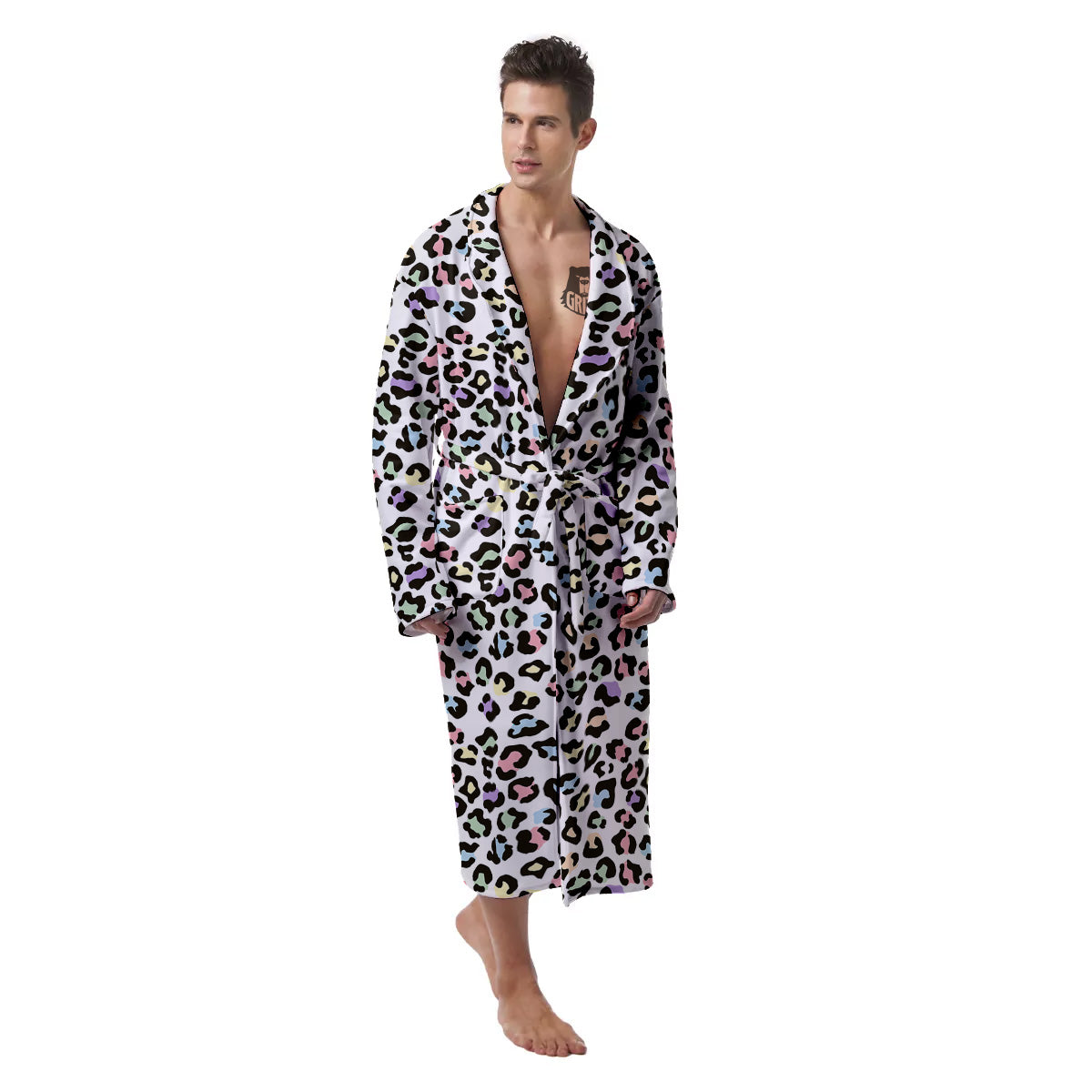 Pastel Leopard Print Pattern Men's Robe-grizzshop