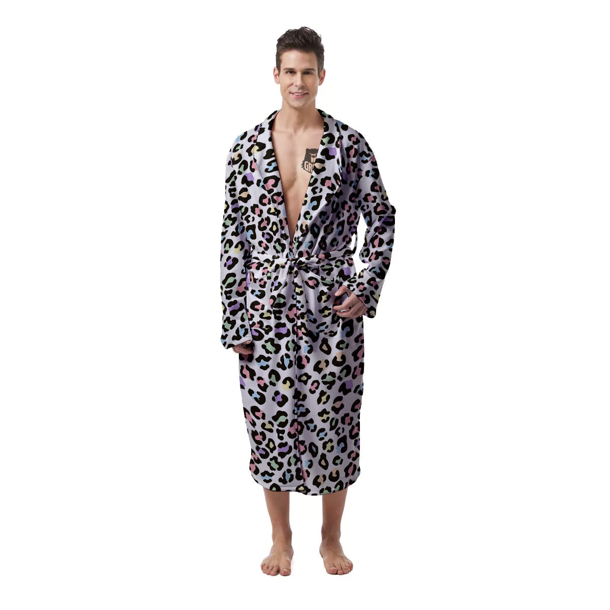 Pastel Leopard Print Pattern Men's Robe-grizzshop