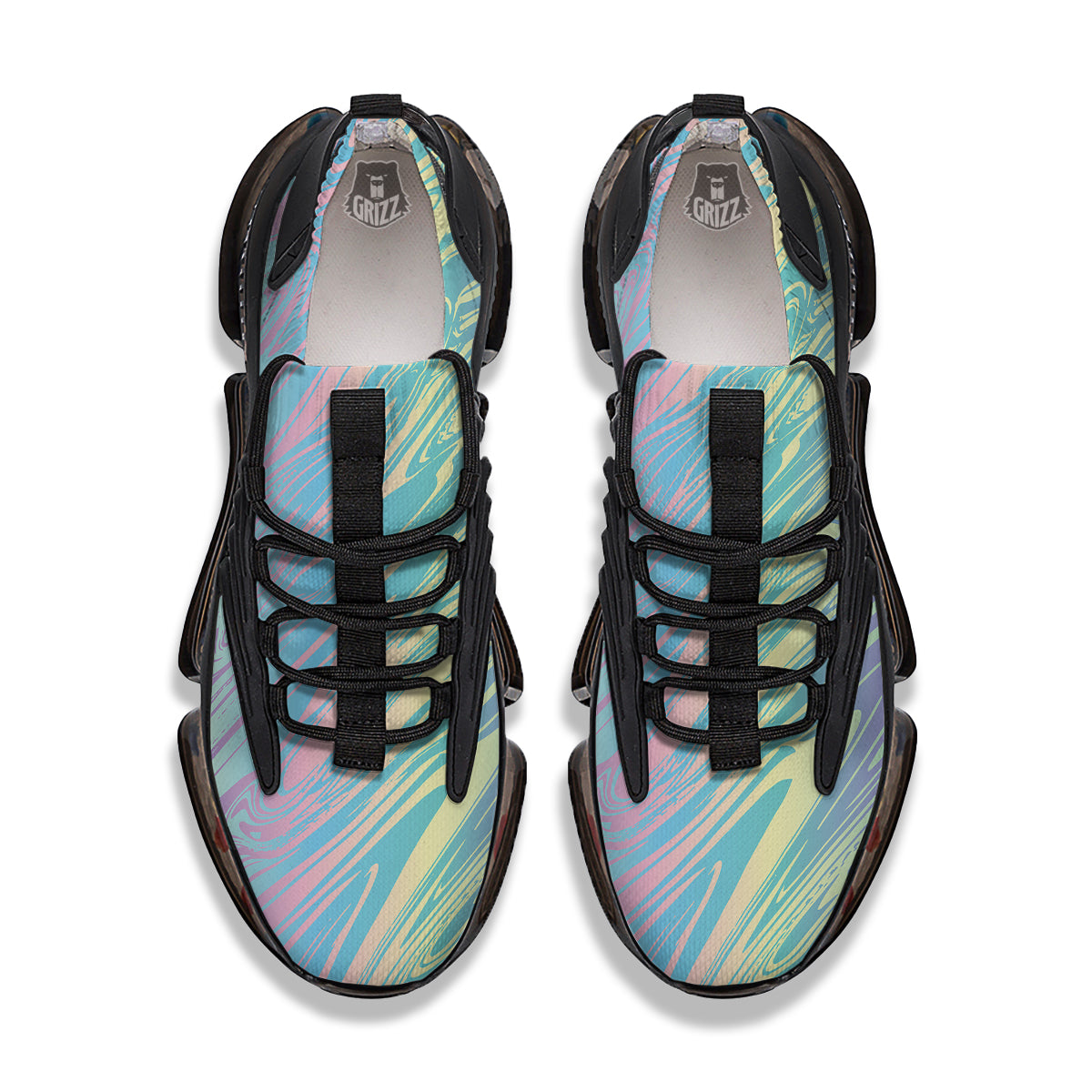 Pastel Liquid Marble Holographic Print Black Gym Shoes-grizzshop