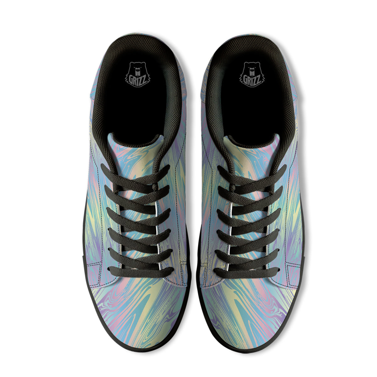 Pastel Liquid Marble Holographic Print Black Low Top Sneakers-grizzshop