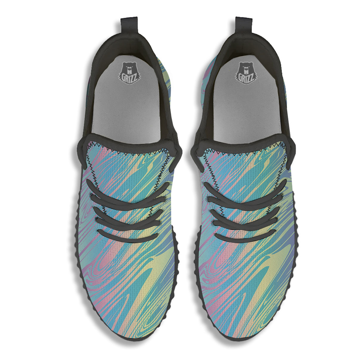 Pastel Liquid Marble Holographic Print Black Walking Shoes-grizzshop