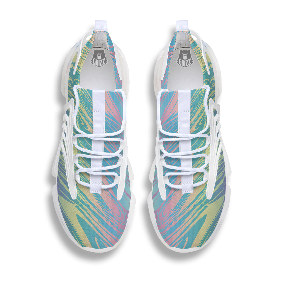 Pastel Liquid Marble Holographic Print White Gym Shoes-grizzshop