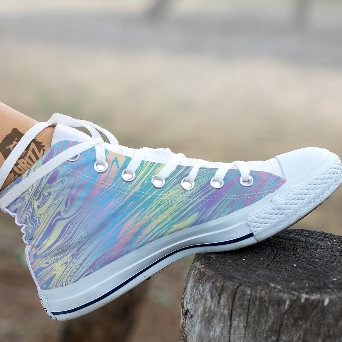 Pastel Liquid Marble Holographic Print White High Top Shoes-grizzshop