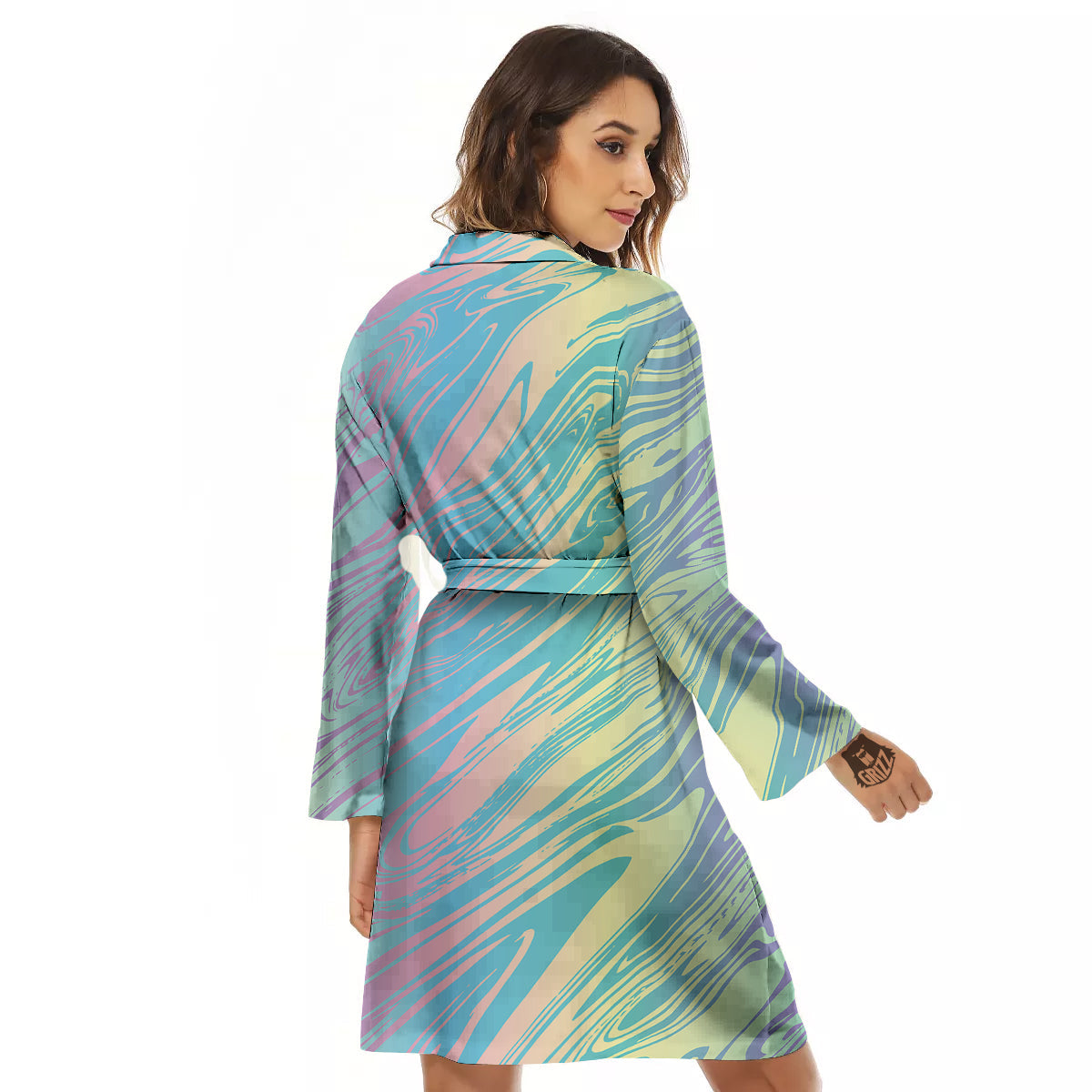 Pastel Liquid Marble Holographic Print Women's Robe-grizzshop