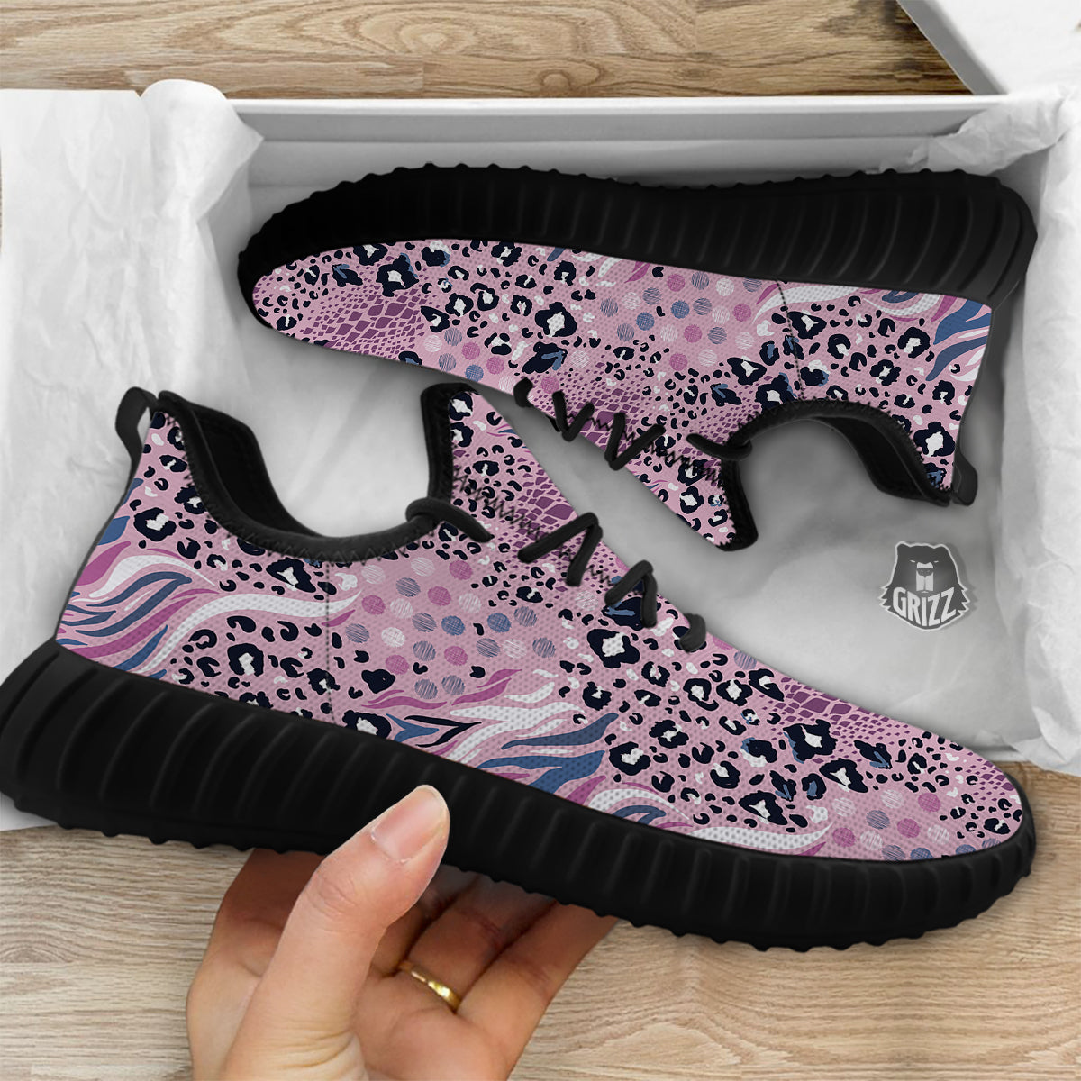 Pastel Mix Animal Skin Print Black Walking Shoes-grizzshop
