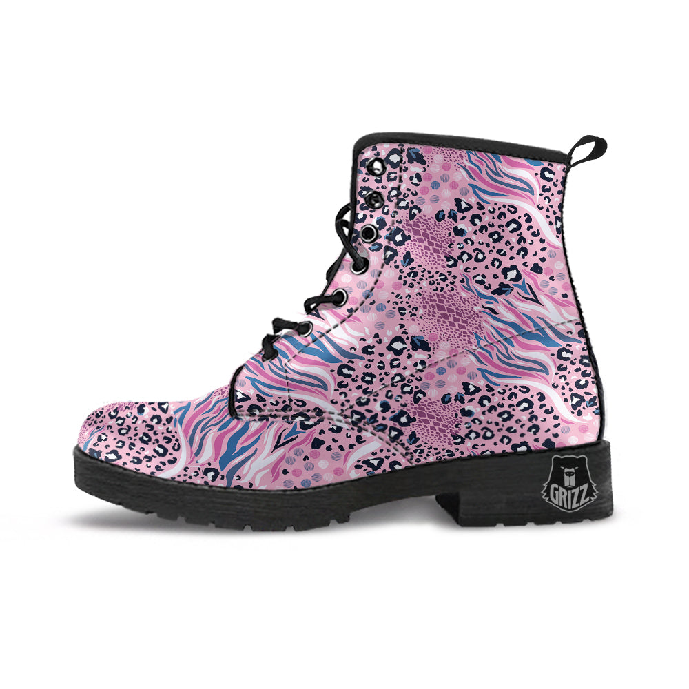 Pastel Mix Animal Skin Print Leather Boots-grizzshop